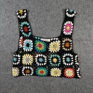 Era Vanity Top Womens Small Cropped Tank Crochet Square Neck Boho Festival